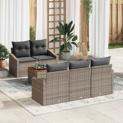 Gartensofa-set mit Kissen 6 pcs Grau Poly-Rattan