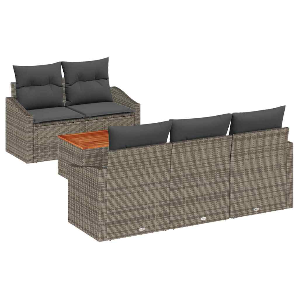 Gartensofa-set mit Kissen 6 pcs Grau Poly-Rattan