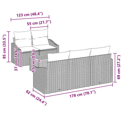 Gartensofa-set mit Kissen 6 pcs Grau Poly-Rattan