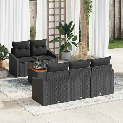 Gartensofa-set mit Kissen 6 pcs Schwarz Poly-Rattan