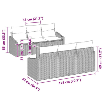 Gartensofa-set mit Kissen 7 pcs Schwarz Poly-Rattan