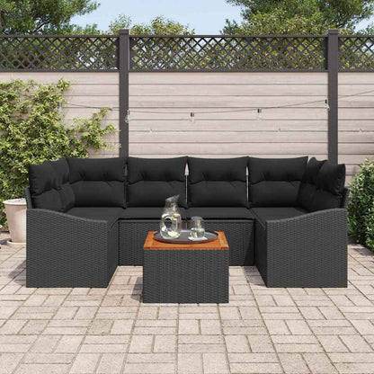 Gartensofa-set mit Kissen 7 pcs Schwarz Poly-Rattan