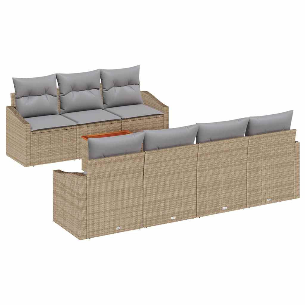 Gartensofa-set mit Kissen 8 pcs Beige Poly-Rattan