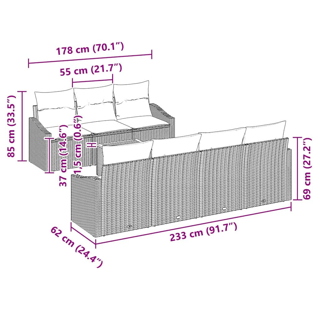 Gartensofa-set mit Kissen 8 pcs Beige Poly-Rattan