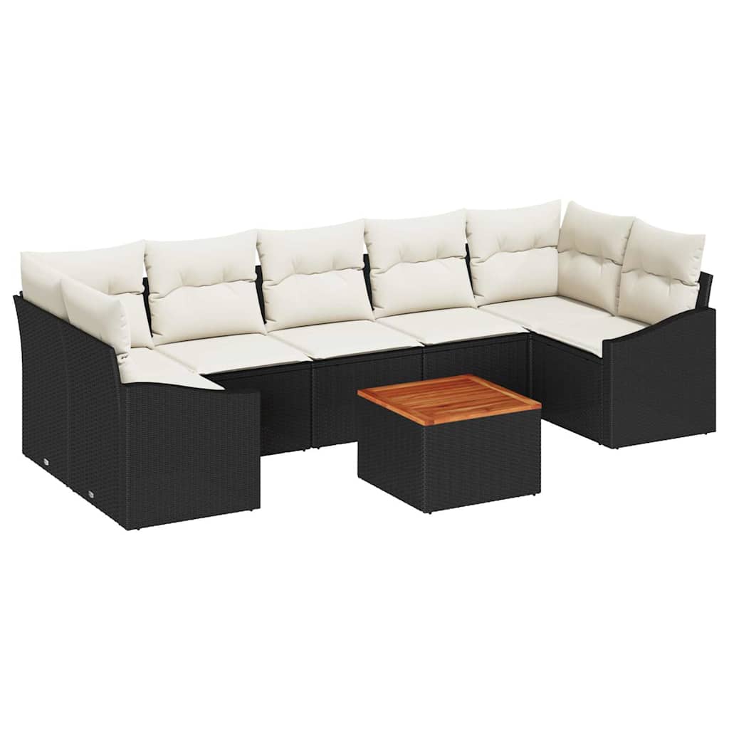 Gartensofa-set mit Kissen 8 pcs Schwarz Poly-Rattan