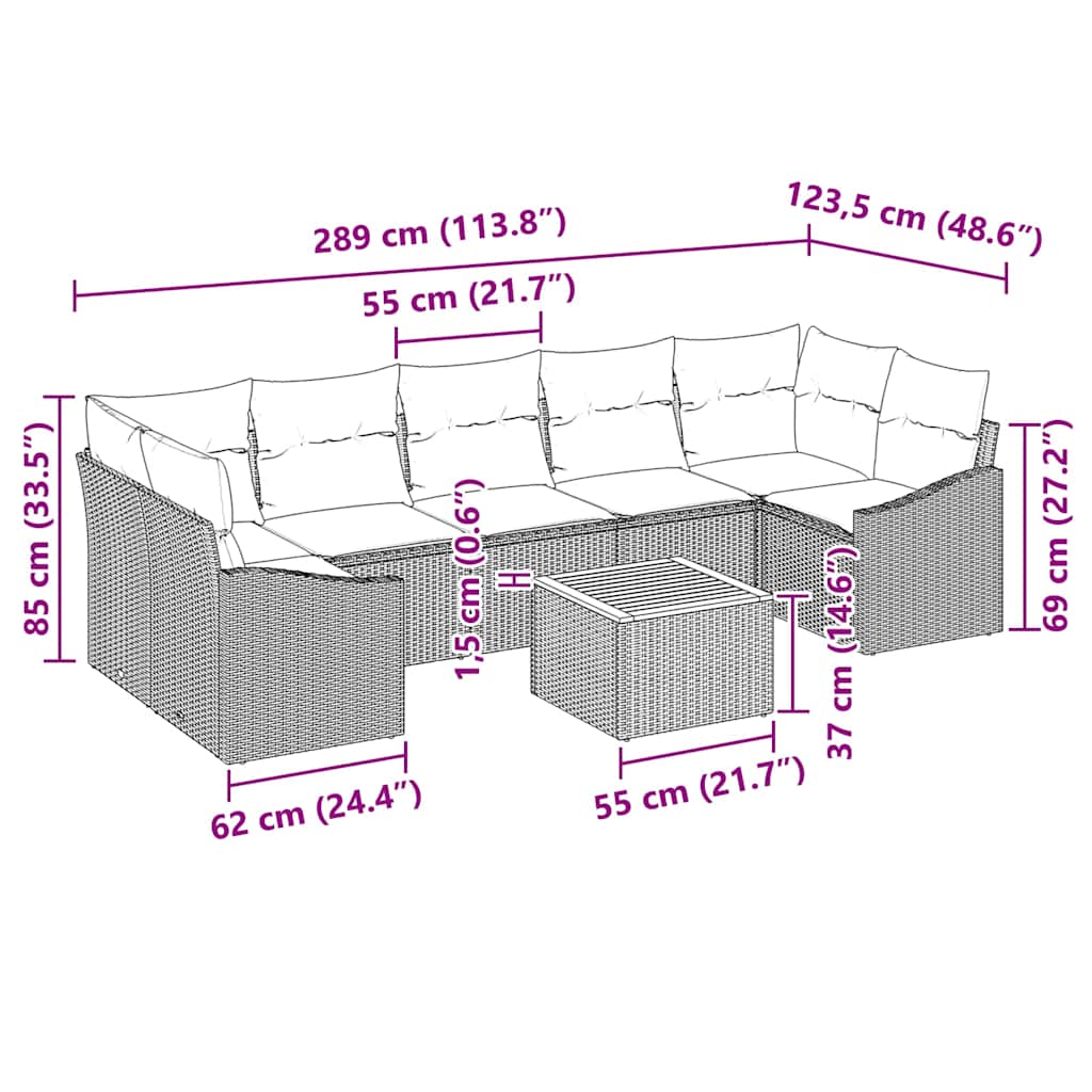 Gartensofa-set mit Kissen 8 pcs Schwarz Poly-Rattan