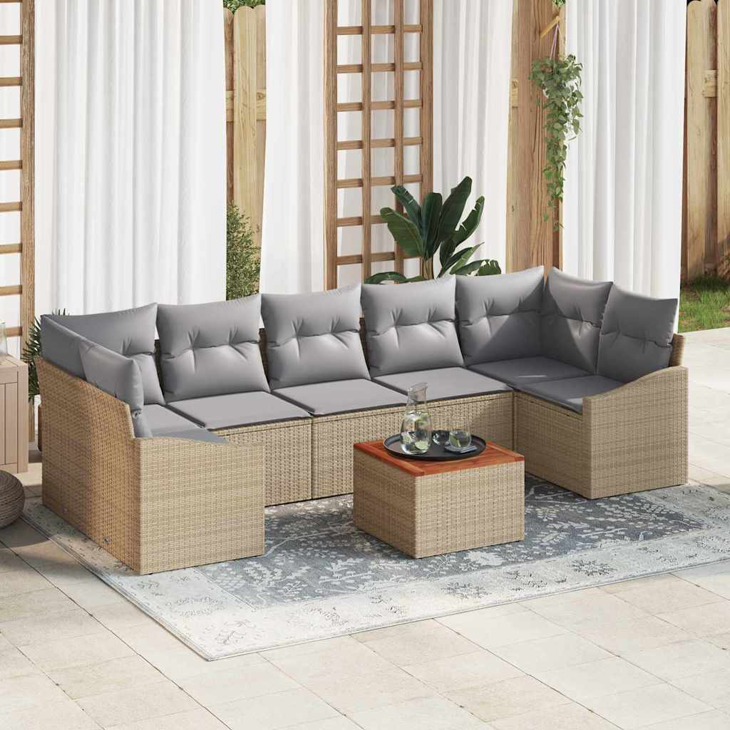Gartensofa-set mit Kissen 8 pcs Beige Poly-Rattan