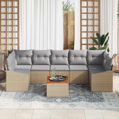 Gartensofa-set mit Kissen 8 pcs Beige Poly-Rattan