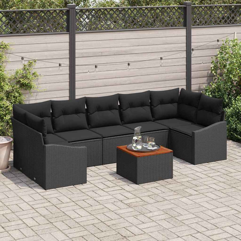 Gartensofa-set mit Kissen 8 pcs Schwarz Poly-Rattan