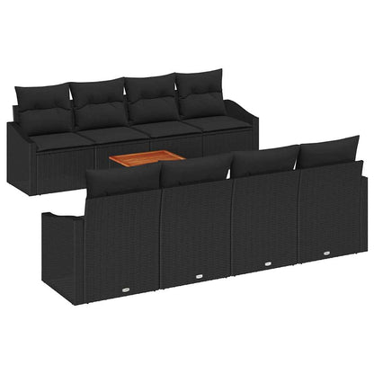 Gartensofa-set mit Kissen 9 pcs Schwarz Poly-Rattan