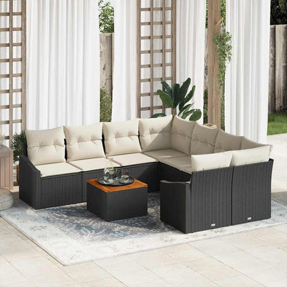 Gartensofa-set mit Kissen 9 pcs Schwarz Poly-Rattan