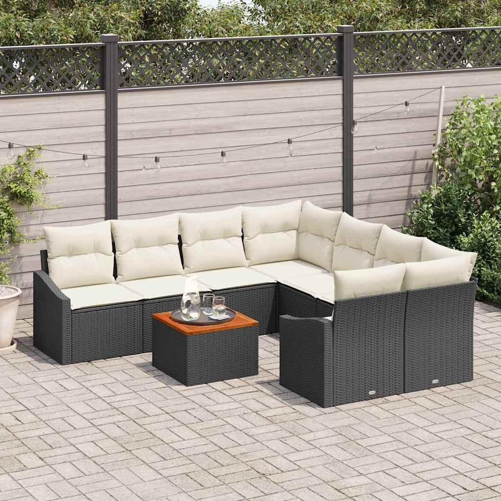 Gartensofa-set mit Kissen 9 pcs Schwarz Poly-Rattan