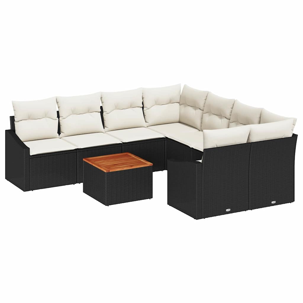 Gartensofa-set mit Kissen 9 pcs Schwarz Poly-Rattan