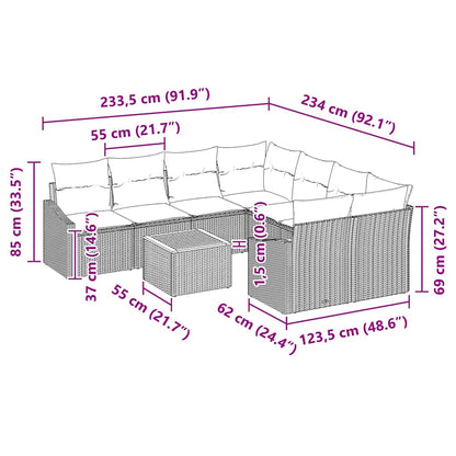 Gartensofa-set mit Kissen 9 pcs Schwarz Poly-Rattan