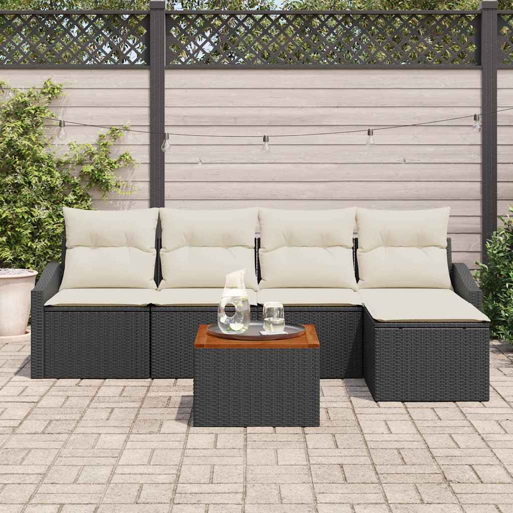 Gartensofa-set mit Kissen 6 pcs Schwarz Poly-Rattan