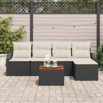 Gartensofa-set mit Kissen 6 pcs Schwarz Poly-Rattan