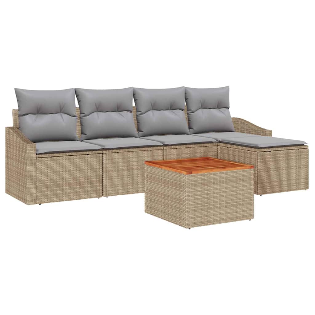 Gartensofa-set mit Kissen 6 pcs Beige Poly-Rattan
