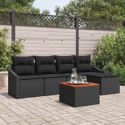 Gartensofa-set mit Kissen 6 pcs Schwarz Poly-Rattan