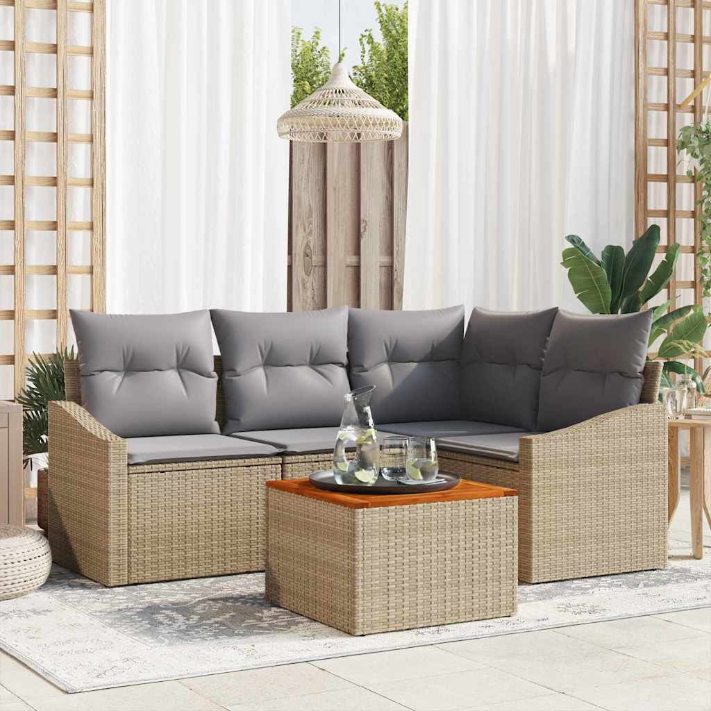 Gartensofa-set mit Kissen 5 pcs Beige Poly-Rattan