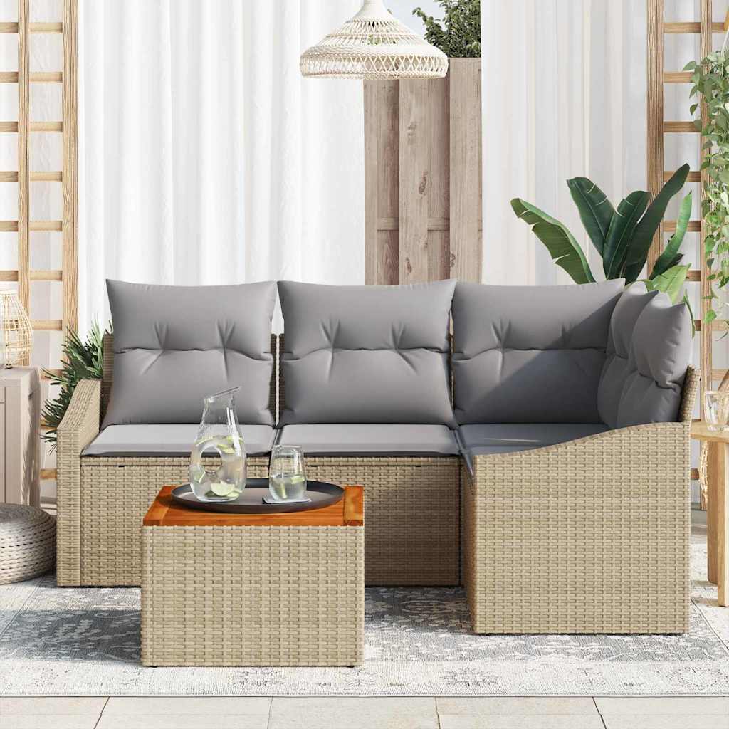 Gartensofa-set mit Kissen 5 pcs Beige Poly-Rattan