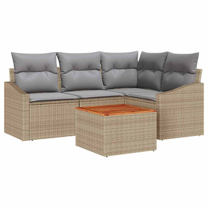 Gartensofa-set mit Kissen 5 pcs Beige Poly-Rattan