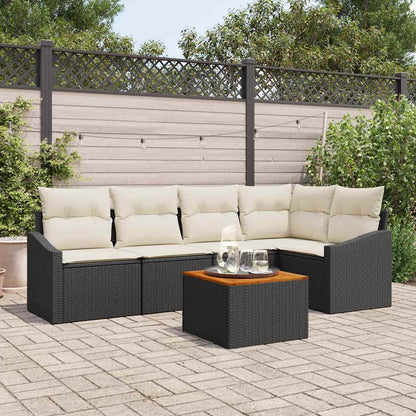 Gartensofa-set mit Kissen 6 pcs Schwarz Poly-Rattan