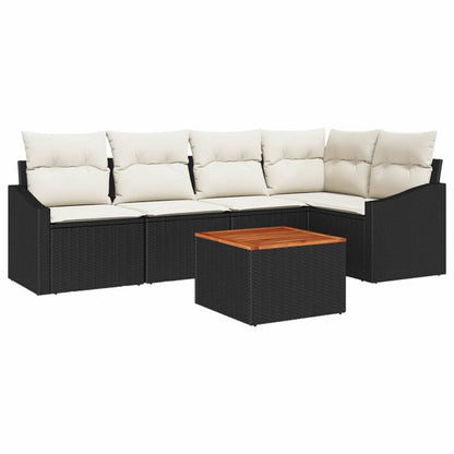Gartensofa-set mit Kissen 6 pcs Schwarz Poly-Rattan