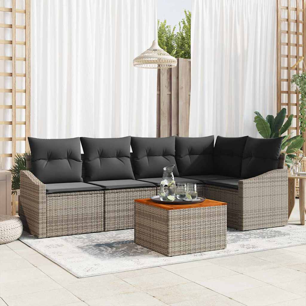 Gartensofa-set mit Kissen 6 pcs Grau Poly-Rattan