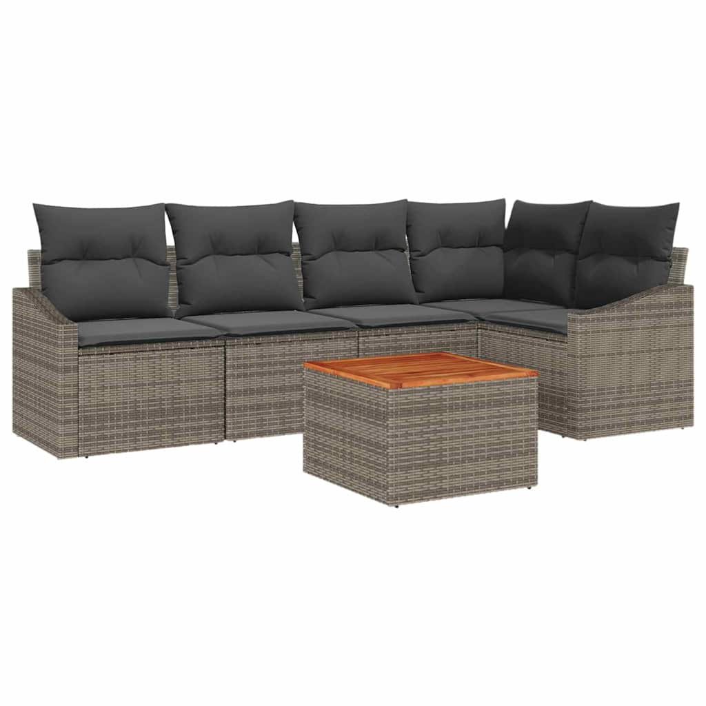 Gartensofa-set mit Kissen 6 pcs Grau Poly-Rattan