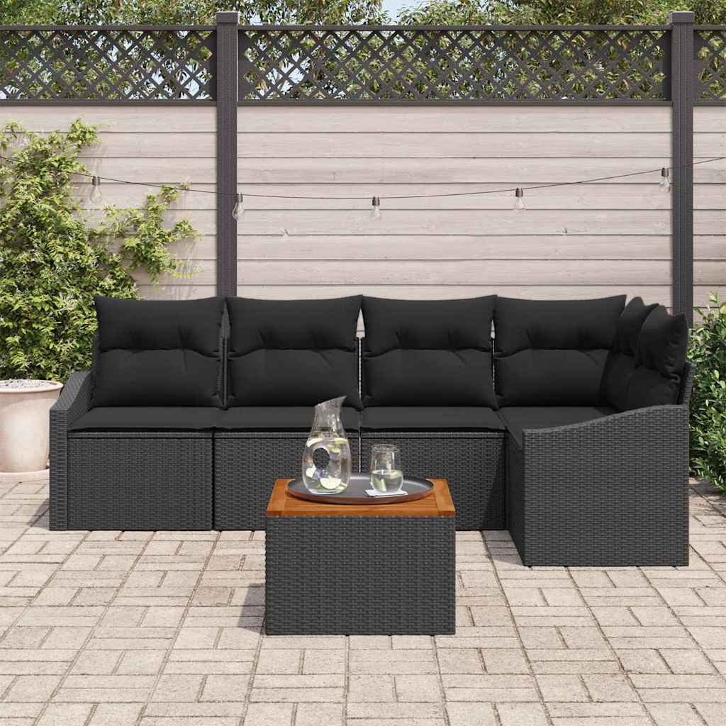 Gartensofa-set mit Kissen 6 pcs Schwarz Poly-Rattan