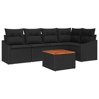 Gartensofa-set mit Kissen 6 pcs Schwarz Poly-Rattan