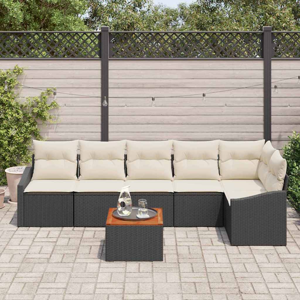 Gartensofa-set mit Kissen 7 pcs Schwarz Poly-Rattan