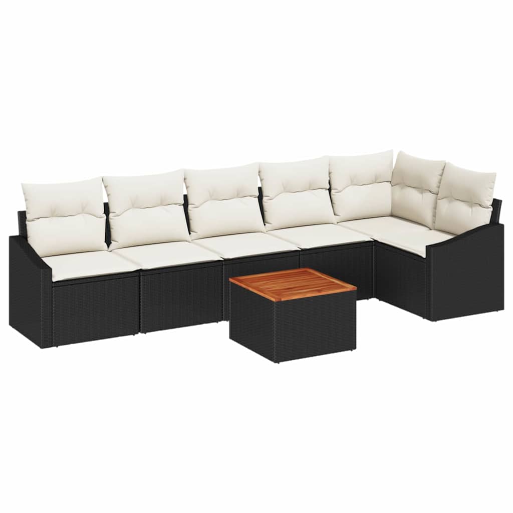 Gartensofa-set mit Kissen 7 pcs Schwarz Poly-Rattan