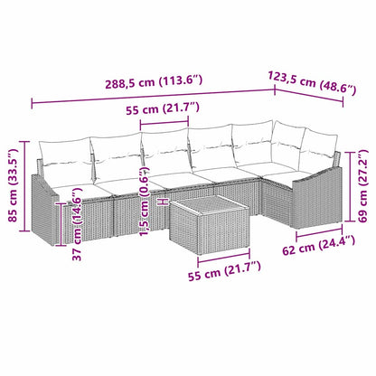 Gartensofa-set mit Kissen 7 pcs Schwarz Poly-Rattan