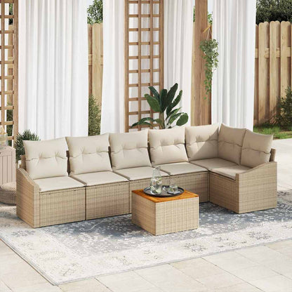 Gartensofa-set mit Kissen 7 pcs Beige Poly-Rattan