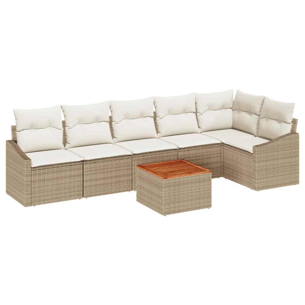 Gartensofa-set mit Kissen 7 pcs Beige Poly-Rattan