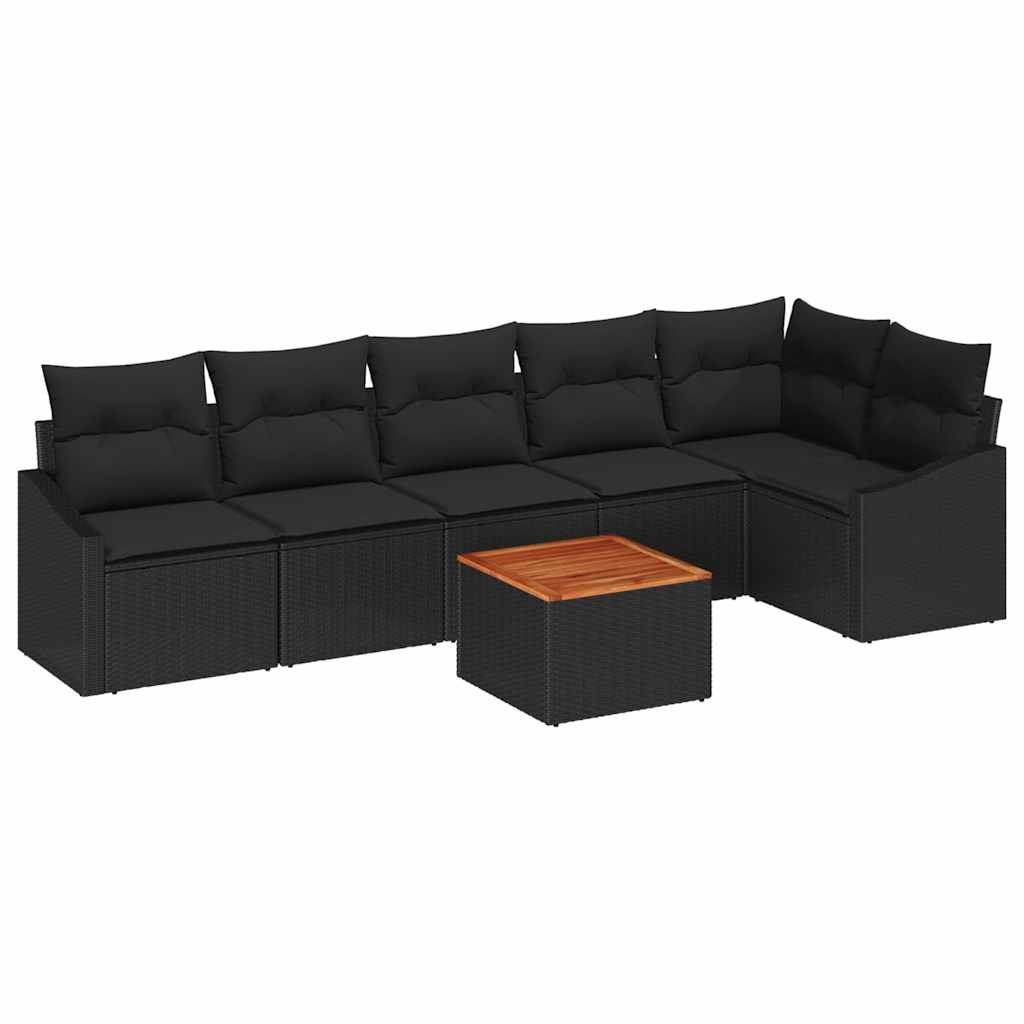 Gartensofa-set mit Kissen 7 pcs Schwarz Poly-Rattan