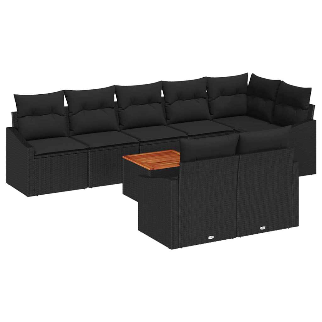 Gartensofa-set mit Kissen 9 pcs Schwarz Poly-Rattan