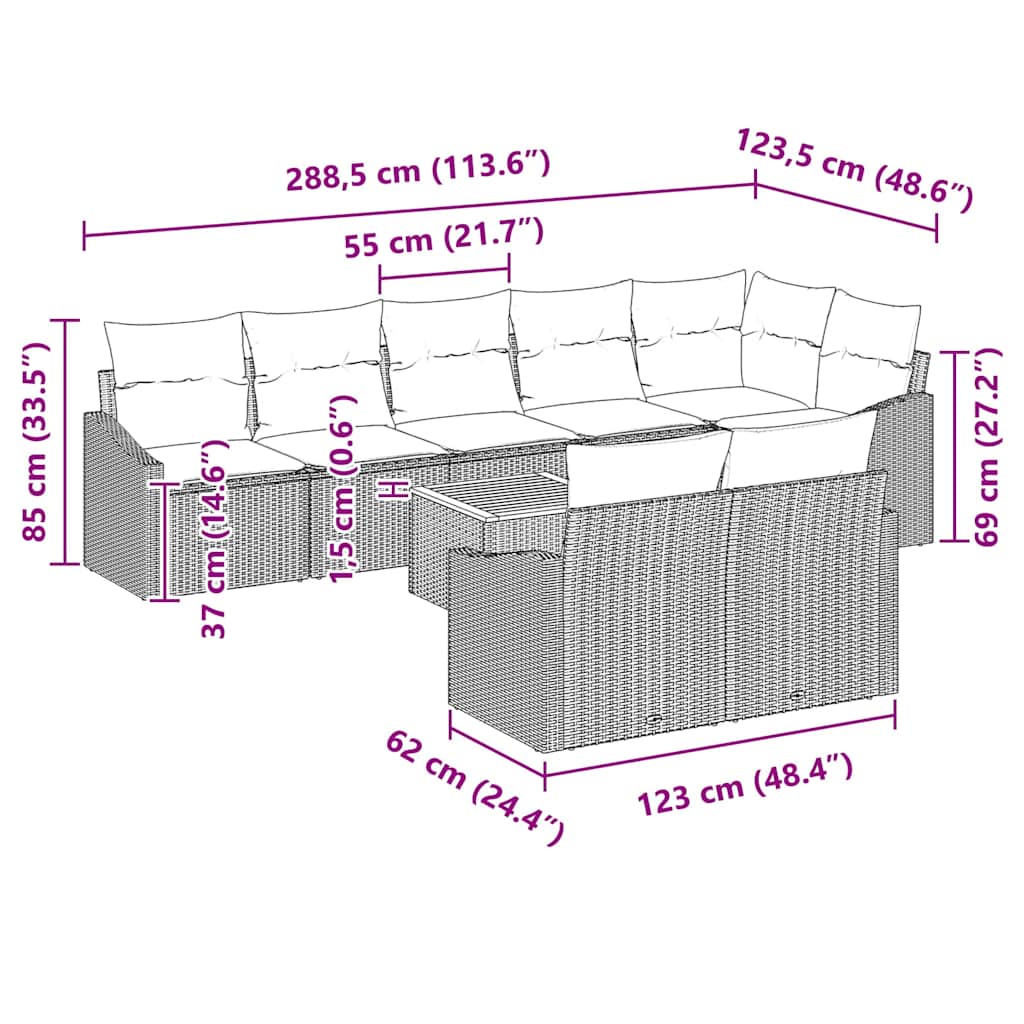 Gartensofa-set mit Kissen 9 pcs Schwarz Poly-Rattan