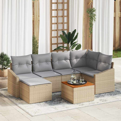 Gartensofa-set mit Kissen 7 pcs Beige Poly-Rattan