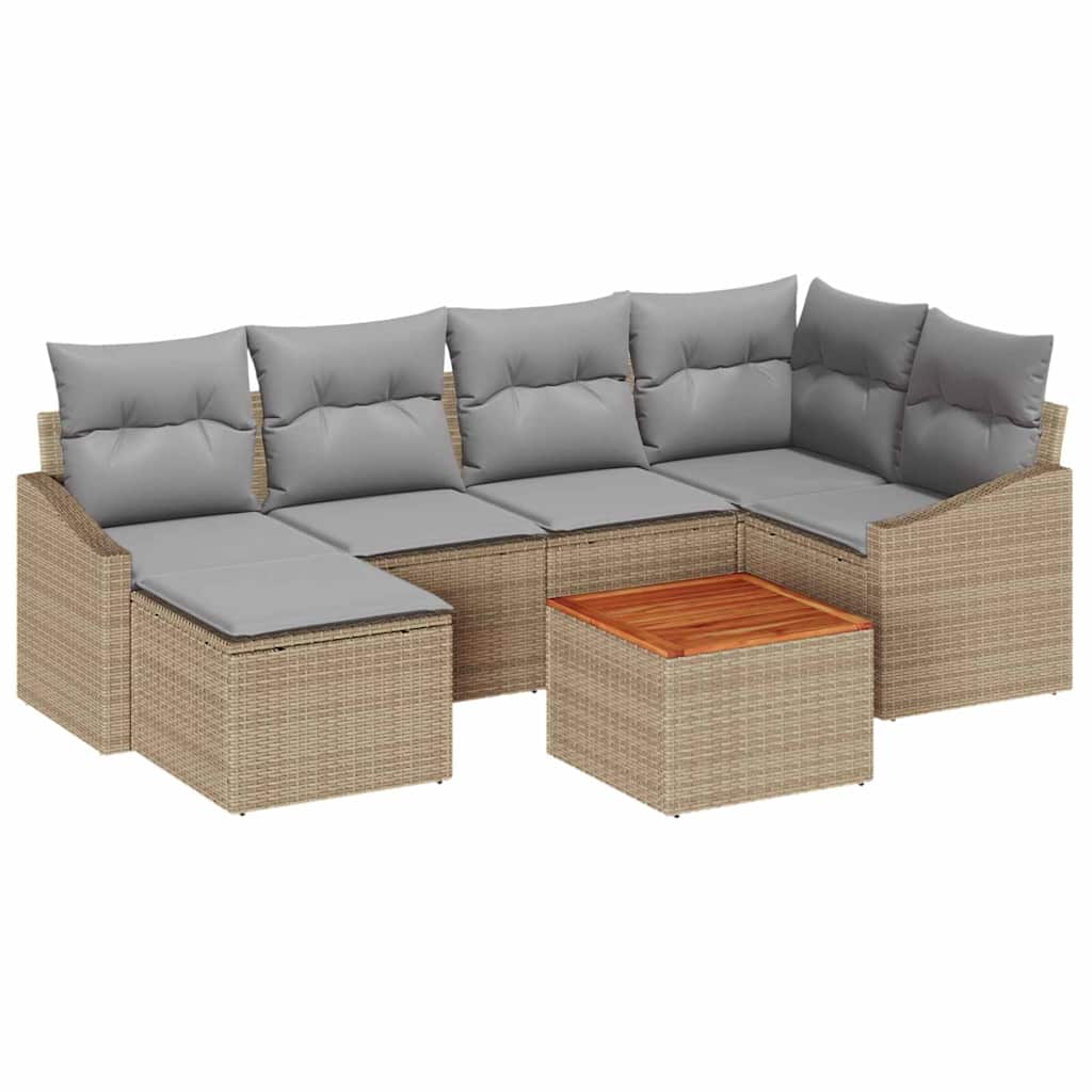 Gartensofa-set mit Kissen 7 pcs Beige Poly-Rattan