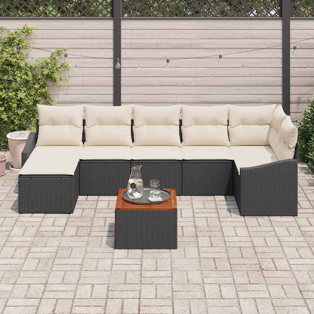 Gartensofa-set mit Kissen 8 pcs Schwarz Poly-Rattan