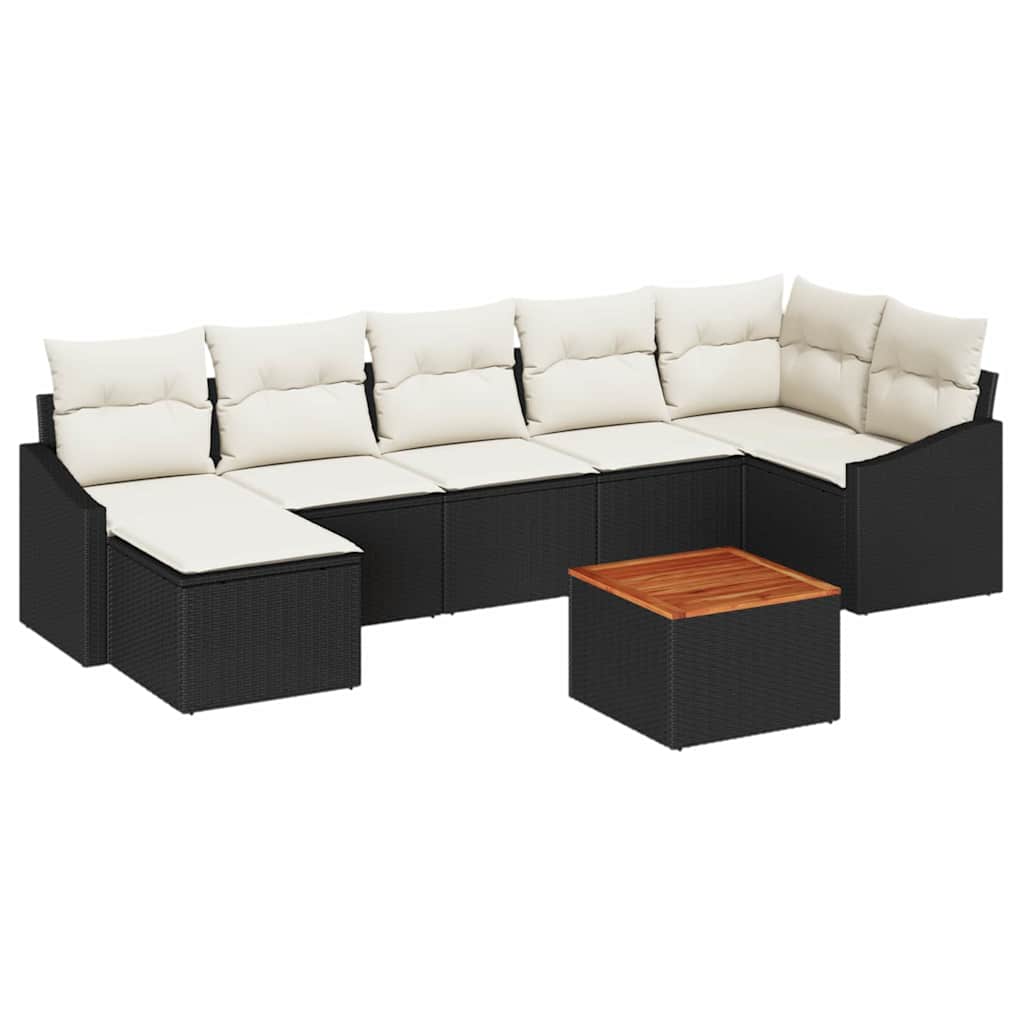 Gartensofa-set mit Kissen 8 pcs Schwarz Poly-Rattan