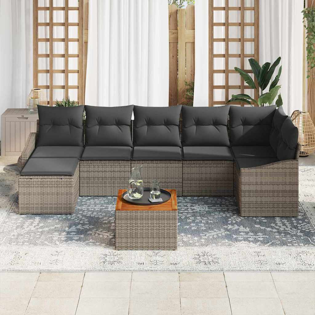 Gartensofa-set mit Kissen 8 pcs Grau Poly-Rattan