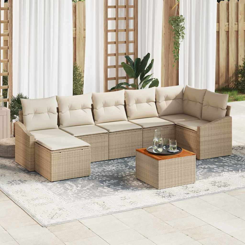 Gartensofa-set mit Kissen 8 pcs Beige Poly-Rattan