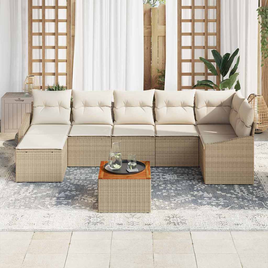 Gartensofa-set mit Kissen 8 pcs Beige Poly-Rattan