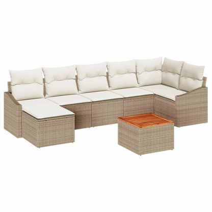 Gartensofa-set mit Kissen 8 pcs Beige Poly-Rattan