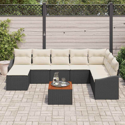 Gartensofa-set mit Kissen 9 pcs Schwarz Poly-Rattan