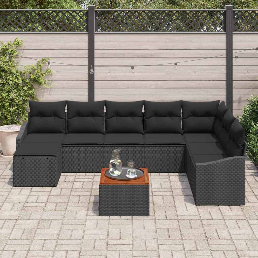 Gartensofa-set mit Kissen 9 pcs Schwarz Poly-Rattan