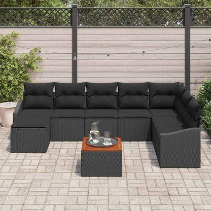 Gartensofa-set mit Kissen 9 pcs Schwarz Poly-Rattan